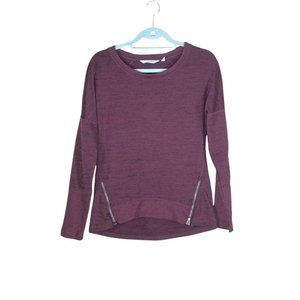 Athleta Blissful Sharkbite Sweater XS Side Zip Hem Long Sleeve Burgundy